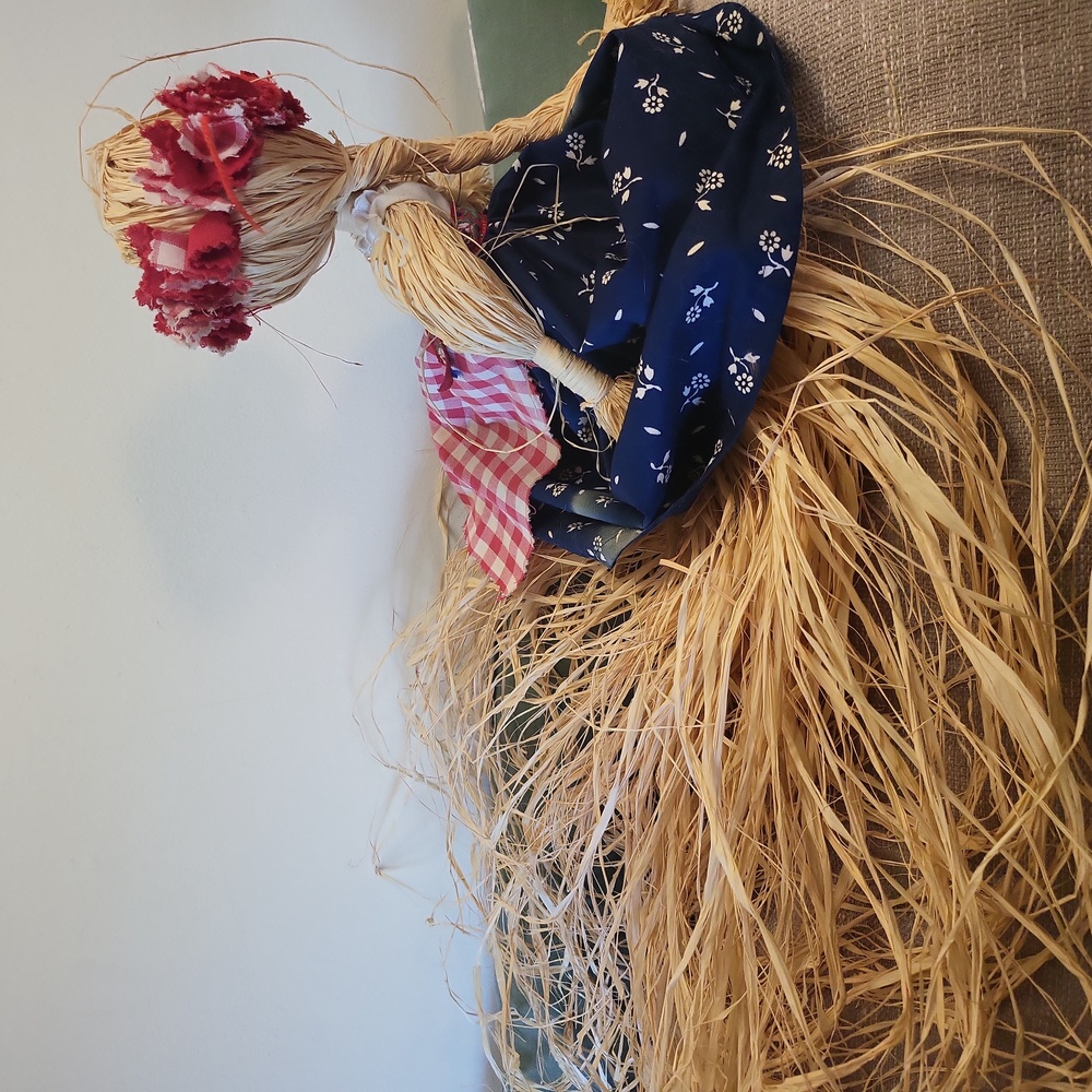 Corn Husk Straw Girl in Dress, Apron & Head dress with Ling Straw Body